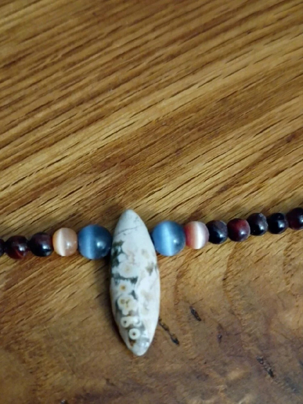 Handmade Brown Stone Beaded Necklace with White Stone Pendant